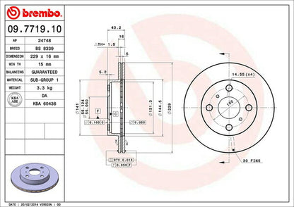 brembo BRAKE DISC トヨタ スターレット EP82 1989/12〜1996/01 フロント左右セット 09.7719.10