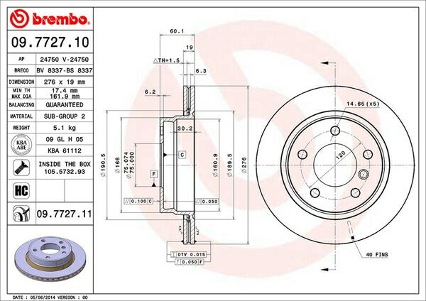 brembo BRAKE DISC ALPINA E36 CE42 1992〜1993 リア左右セット 09.7727.10