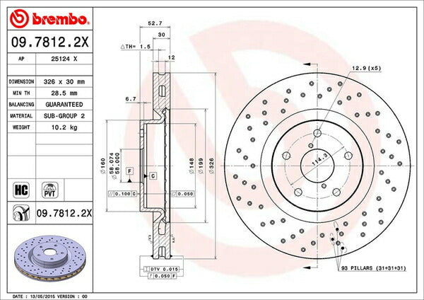 brembo XTRA BRAKE DISC スバル インプレッサWRX STi GDB 2004/06〜2007/11 フロント左右セット 09.7812.2X