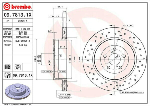 brembo XTRA BRAKE DISC スバル インプレッサWRX STi GDB 2000/08〜2004/05 リア左右セット 09.7813.1X