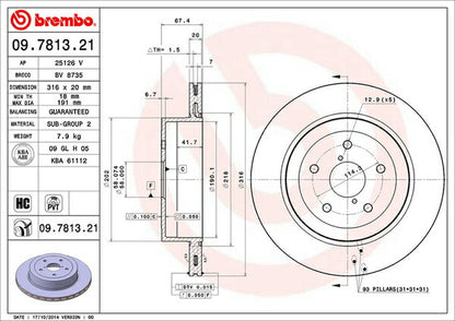 brembo BRAKE DISC スバル インプレッサWRX STi GDB 2006/12〜2007/11 リア左右セット 09.7813.21