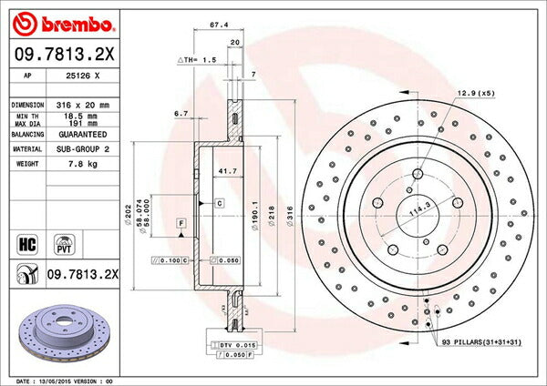 brembo XTRA BRAKE DISC スバル インプレッサWRX STi GDB 2004/06〜2007/11 リア左右セット 09.7813.2X