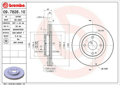 brembo BRAKE DISC マツダ レーザーリデアワゴン BJ5WF 1998/11〜2001/04 フロント左右セット 09.7826.10