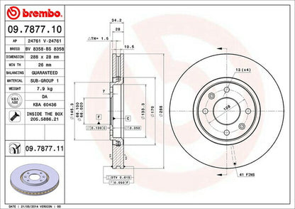 brembo BRAKE DISC CITROEN C5 ブレーキツアラー X4XFX/X4XFXW/X3XFU 2001/07〜2008/10 フロント左右セット 09.7877.11