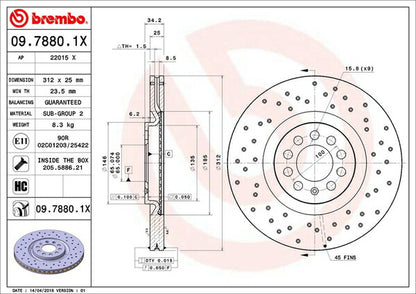 brembo XTRA BRAKE DISC AUDI TT 8NAPXF/8NBAMF 1999〜2006 フロント左右セット 09.7880.1X