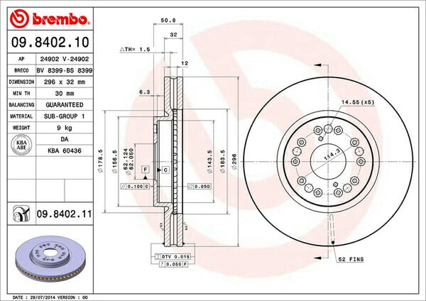 brembo BRAKE DISC トヨタ マークII/クレスタ/チェイサー JZX110 2000/10〜2004/11 フロント左右セット 09.8402.11