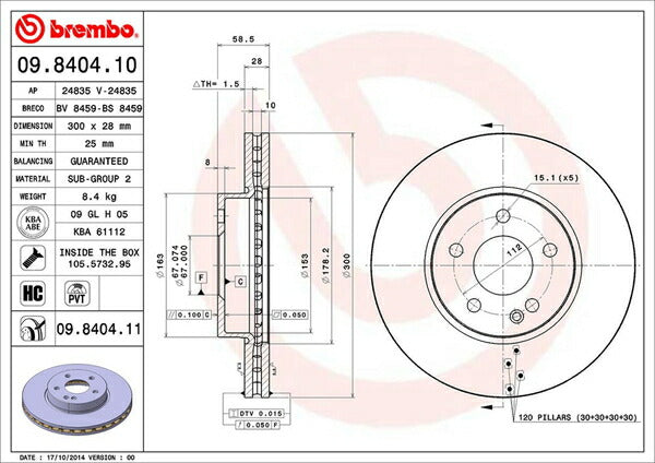 brembo BRAKE DISC MERCEDES BENZ Vクラス W639 639811/636811C 2003/10〜2006/10 フロント左右セット 09.8404.11