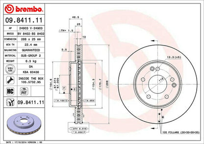 brembo BRAKE DISC MERCEDES BENZ Cクラス W203(セダン) 203040 2004/06〜2005/08 フロント左右セット 09.8411.11