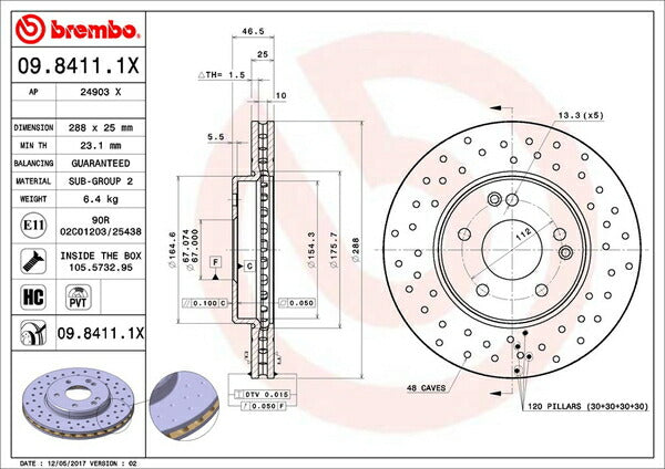 brembo XTRA BRAKE DISC MERCEDES BENZ CLK W209 209342 2003/10〜2007/12 フロント左右セット 09.8411.1X
