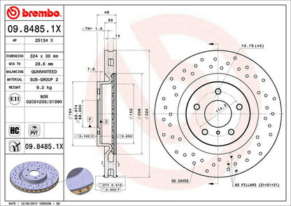 brembo XTRA BRAKE DISC ニッサン スカイライン CPV35 2003/01〜2007/10 フロント左右セット 09.8485.1X