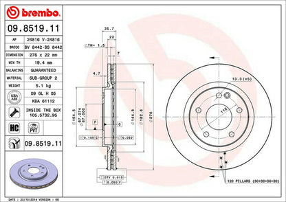 brembo BRAKE DISC MERCEDES BENZ Aクラス W168 168035/168135 2002〜2004 フロント左右セット 09.8519.11