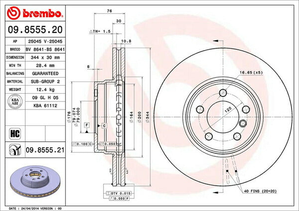 brembo BRAKE DISC LAND ROVER レンジローバー(III) LM44 2002/04〜2005/06 フロント左右セット 09.8555.21