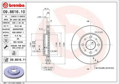 brembo BRAKE DISC FIAT パンダ 16912Q 2005/04〜2013/06 フロント左右セット 09.8616.11