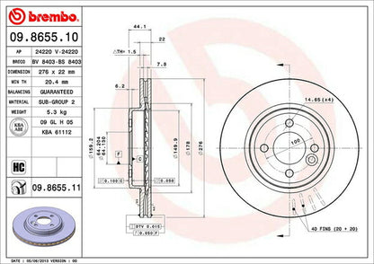 brembo BRAKE DISC MINI R50/R52/R53 RA16/RE16/RF16/RH16 2002/03〜2006/07 フロント左右セット 09.8655.11