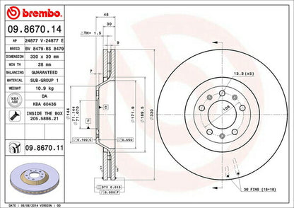 brembo BRAKE DISC CITROEN C6 X6XFV 2006/10〜 フロント左右セット 09.8670.11