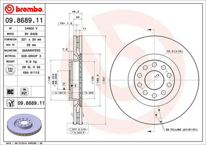 brembo BRAKE DISC AUDI S4 8DAGBF 1998〜1999/06 フロント左右セット 09.8689.11