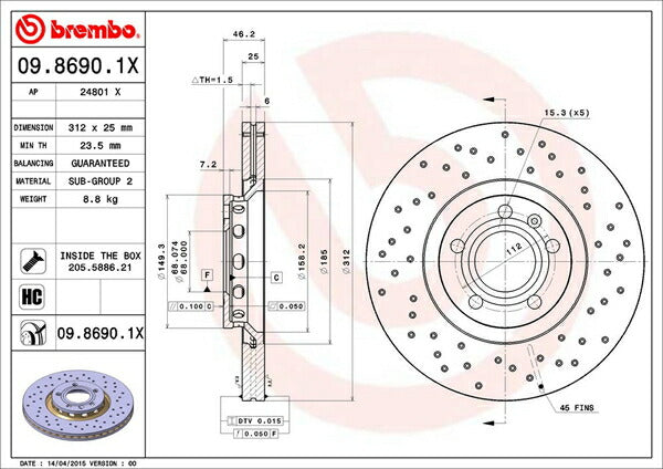 brembo XTRA BRAKE DISC AUDI A6アバント(C5) 4BASNF 2001/11〜2004 フロント左右セット 09.8690.1X