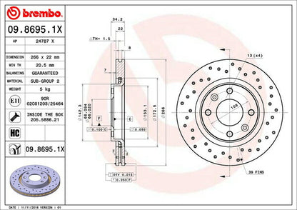 brembo XTRA BRAKE DISC CITROEN C3 プルリエル A42NFU 2005/04〜 フロント左右セット 09.8695.1X