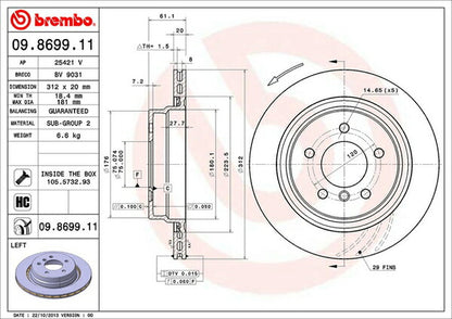 brembo BRAKE DISC BMW 3シリーズ E36 M3B/M3C 1992/03〜2000 リア左右セット 09.8699.11