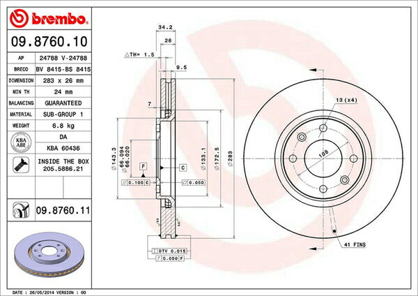 brembo BRAKE DISC PEUGEOT 307 T5NFU 2002/06〜2002/12 フロント左右セット 09.8760.11