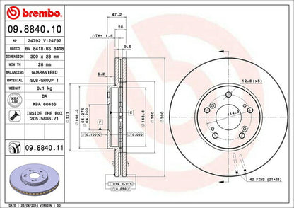 brembo BRAKE DISC ホンダ アコードワゴン CM2/CM3 2002/11〜2008/12 フロント左右セット 09.8840.11