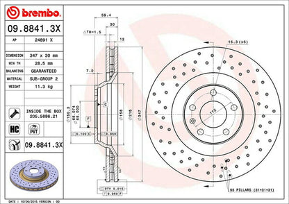 brembo XTRA BRAKE DISC AUDI A6(C6) 4FCAJS/4FCAJA 2004/09〜2012/02 フロント左右セット 09.8841.3X