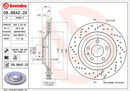 brembo XTRA BRAKE DISC AUDI A6(C6) 4FCAJS/4FCAJA 2004/09〜2012/02 リア左右セット 09.8842.2X