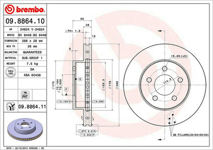 brembo BRAKE DISC JEEP チェロキー KJ37 2003〜2008 フロント左右セット 09.8864.11
