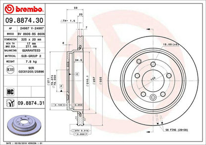 brembo BRAKE DISC LAND ROVER ディスカバリー(III) LA40/LA40A 2005/05〜2009/12 リア左右セット 09.8874.31