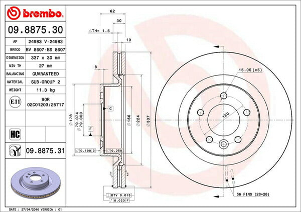 brembo BRAKE DISC LAND ROVER レンジローバー スポーツ LS44 2006/01〜2009/12 フロント左右セット 09.8875.31