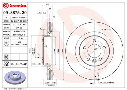 brembo BRAKE DISC LAND ROVER ディスカバリー(III) LA44 2005/05〜2009/12 フロント左右セット 09.8875.31