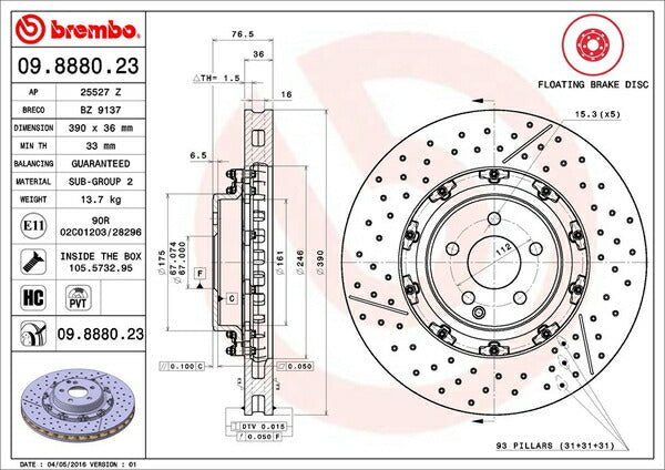 brembo フローティングディスク MERCEDES BENZ CL W215 215379 2003/09〜2007/02 フロント左右セット 09.8880.23