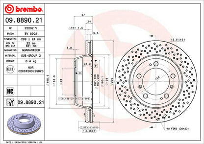 brembo BRAKE DISC PORSCHE ボクスター 987 2007/12〜2008/10 リア左右セット 09.8890.21