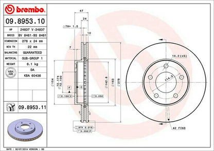 brembo BRAKE DISC マツダ トリビュート EPEW/EPFW/EP3W 2000/10〜 フロント左右セット 09.8953.11
