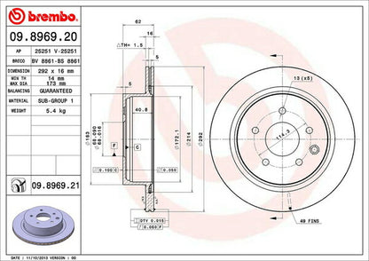 brembo BRAKE DISC ニッサン エクストレイル T31/NT31/TNT31/DNT31 2007/08〜2014/04 リア左右セット 09.8969.20