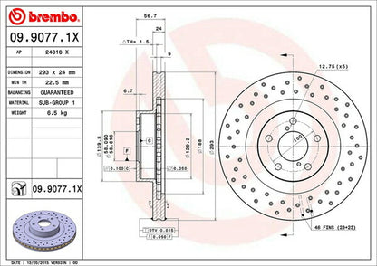 brembo XTRA BRAKE DISC スバル レガシィツーリングワゴン BH5 2001/02〜2003/05 フロント左右セット 09.9077.1X