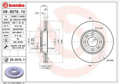brembo BRAKE DISC RENAULT ルーテシア(クリオ)III RK4M/RK4MC 2006/03〜2013/09 フロント左右セット 09.9078.11