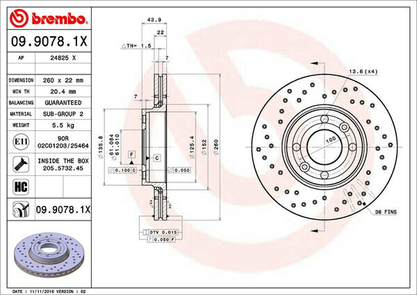 brembo XTRA BRAKE DISC RENAULT ルーテシア(クリオ)III RK4M/RK4MC 2006/03〜2013/09 フロント左右セット 09.9078.1X