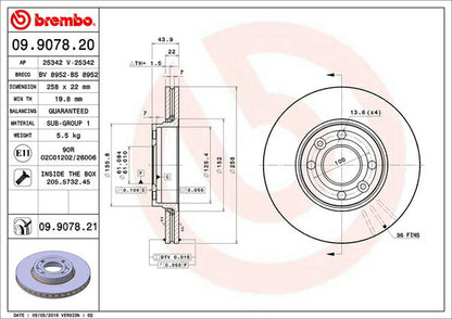 brembo BRAKE DISC RENAULT ルーテシア(クリオ)IV RH4B 2015/01〜2015/04 フロント左右セット 09.9078.21