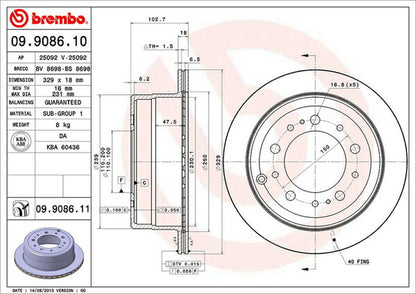 brembo BRAKE DISC トヨタ ランドクルーザー/ランドクルーザーシグナス UZJ100W/HDJ101K 1998/01〜2007/08 リア左右セット 09.9086.10