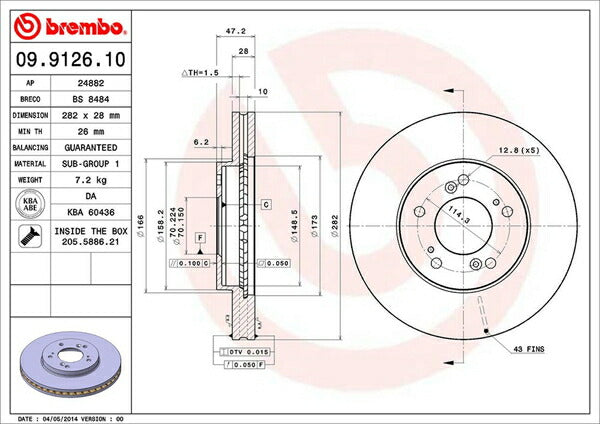 brembo BRAKE DISC ホンダ レジェンド KA7/KA8 1990/10〜1996/02 フロント左右セット 09.9126.10