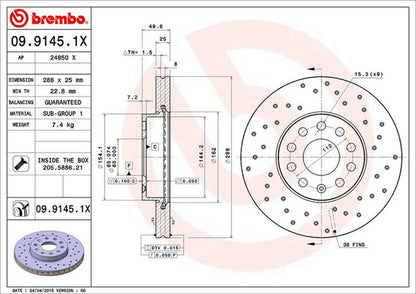 brembo XTRA BRAKE DISC VOLKSWAGEN ゴルフプラス 1KBLX 2005/11〜 フロント左右セット 09.9145.1X