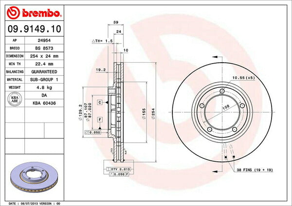 brembo BRAKE DISC ミツビシ デリカスペースギア PB4W/PB5W/PB6W 1994/05〜2007/01 フロント左右セット 09.9149.10