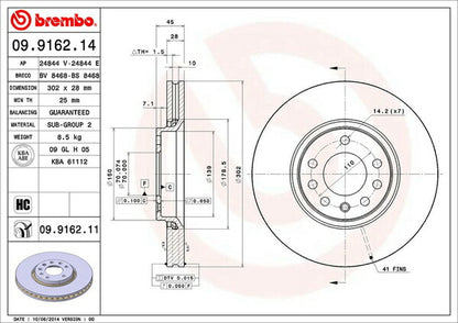 brembo BRAKE DISC SAAB 9-3 FB207 2003〜 フロント左右セット 09.9162.11
