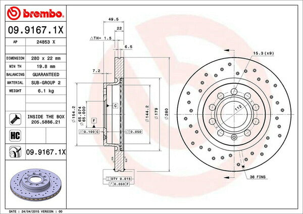 brembo XTRA BRAKE DISC AUDI A3スポーツバック 8PBSE 2005/07〜2013/09 フロント左右セット 09.9167.1X