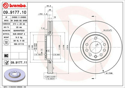 brembo BRAKE DISC SAAB 9-3 FB207 2003〜 フロント左右セット 09.9177.11