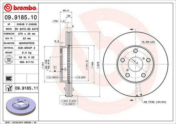 brembo BRAKE DISC トヨタ RAV4 ACA20W/ZCA25W 2000/05〜2005/11 フロント左右セット 09.9185.10