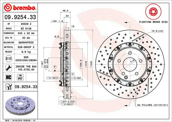 brembo フローティングディスク MERCEDES BENZ CLK W209 209376 2003〜 フロント左右セット 09.9254.33