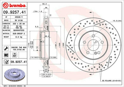 brembo BRAKE DISC MERCEDES BENZ SLK R171 171473 2008/05〜2011/05 リア左右セット 09.9257.41