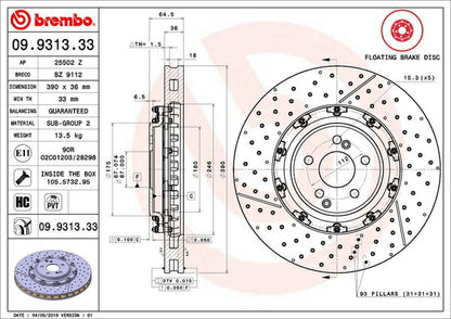brembo フローティングディスク MERCEDES BENZ CLSクラス W219 219377 2006/09〜2011/06 フロント左右セット 09.9313.33